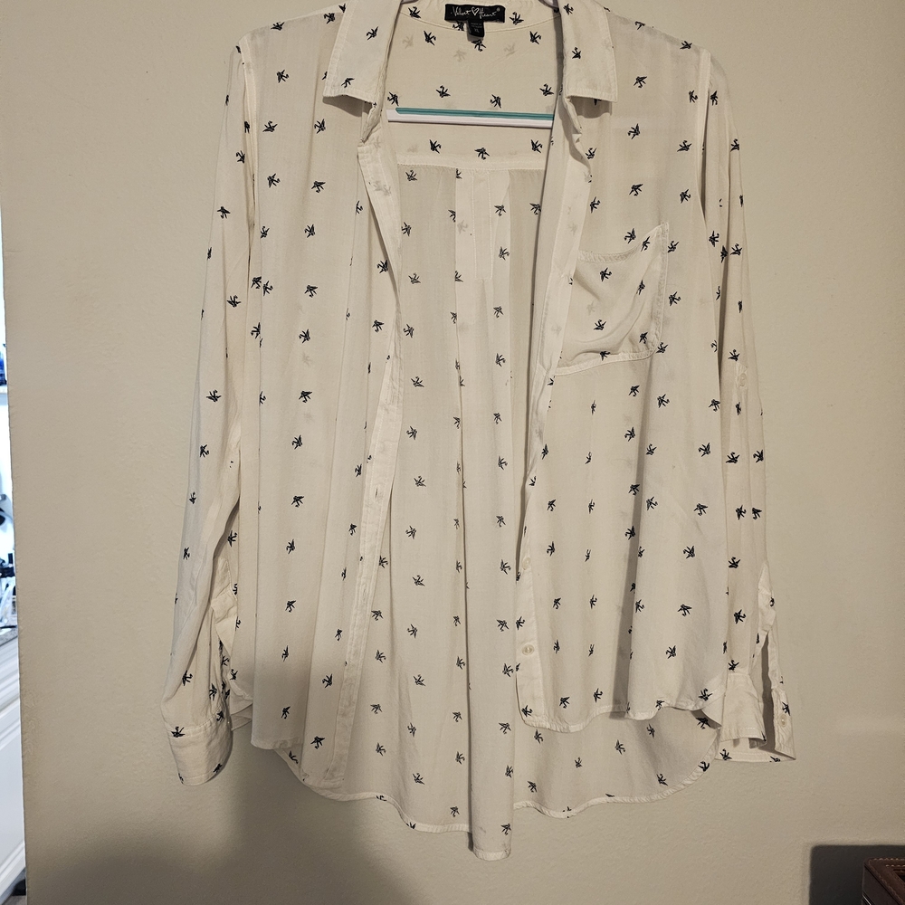 Old Navy White Button-Down Shirt with Navy Mini Print
